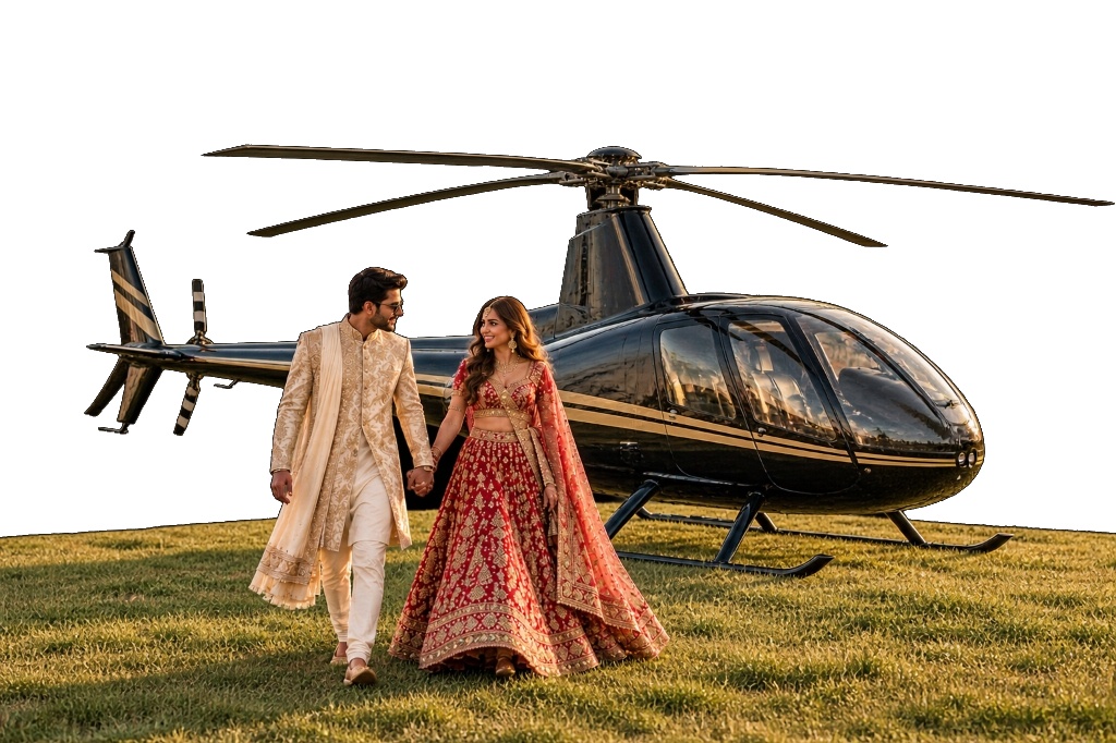 Grand Bride & Groom Helicopter Entry